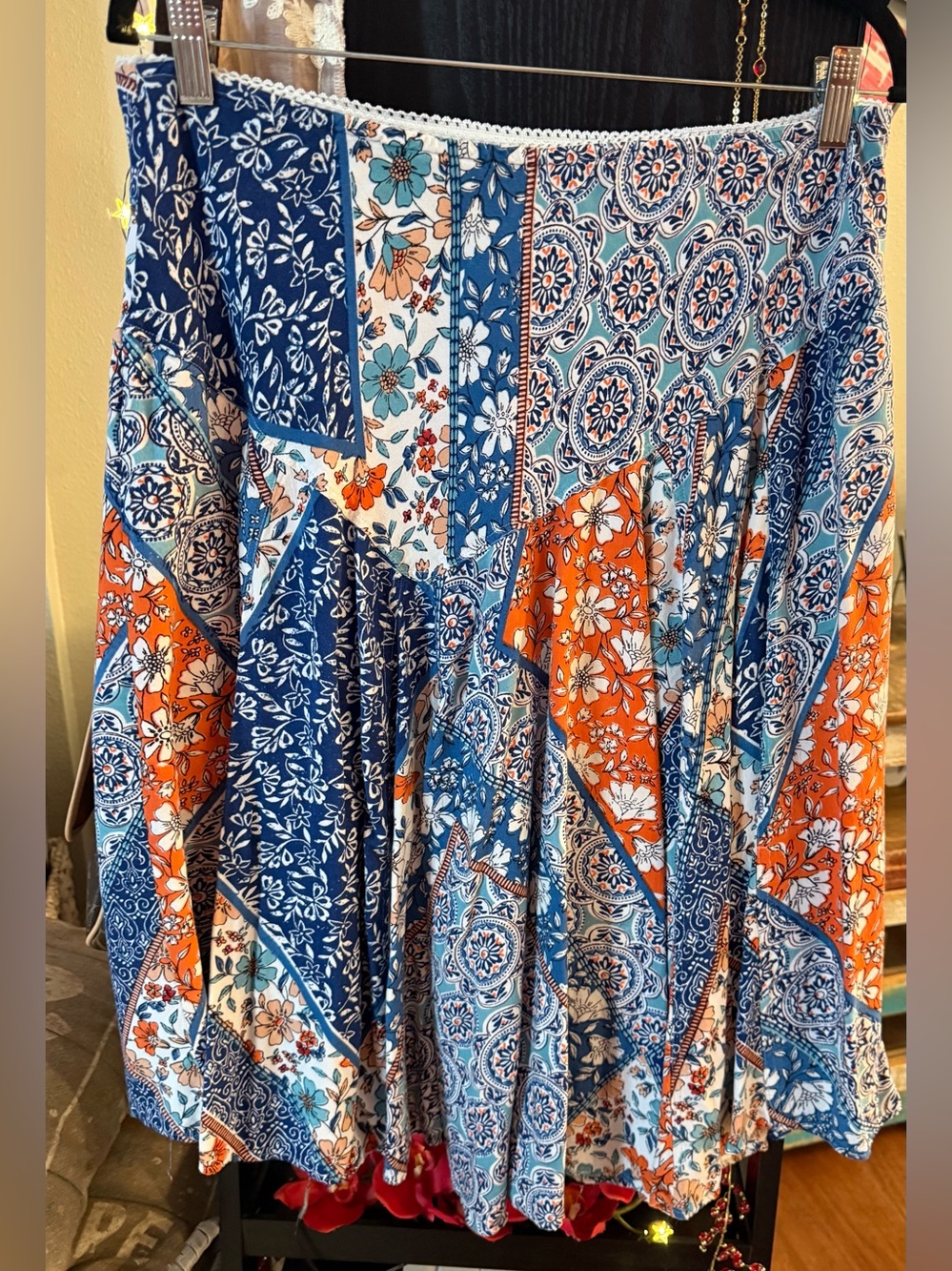 lola Patchwork Floral Peasant Tunic - Blue & Orange